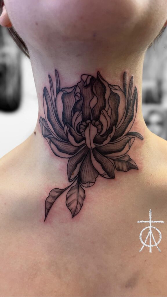 Floral Tattoo, Botanical Tattoo, Neck Tattoo, Feminine Tattoo