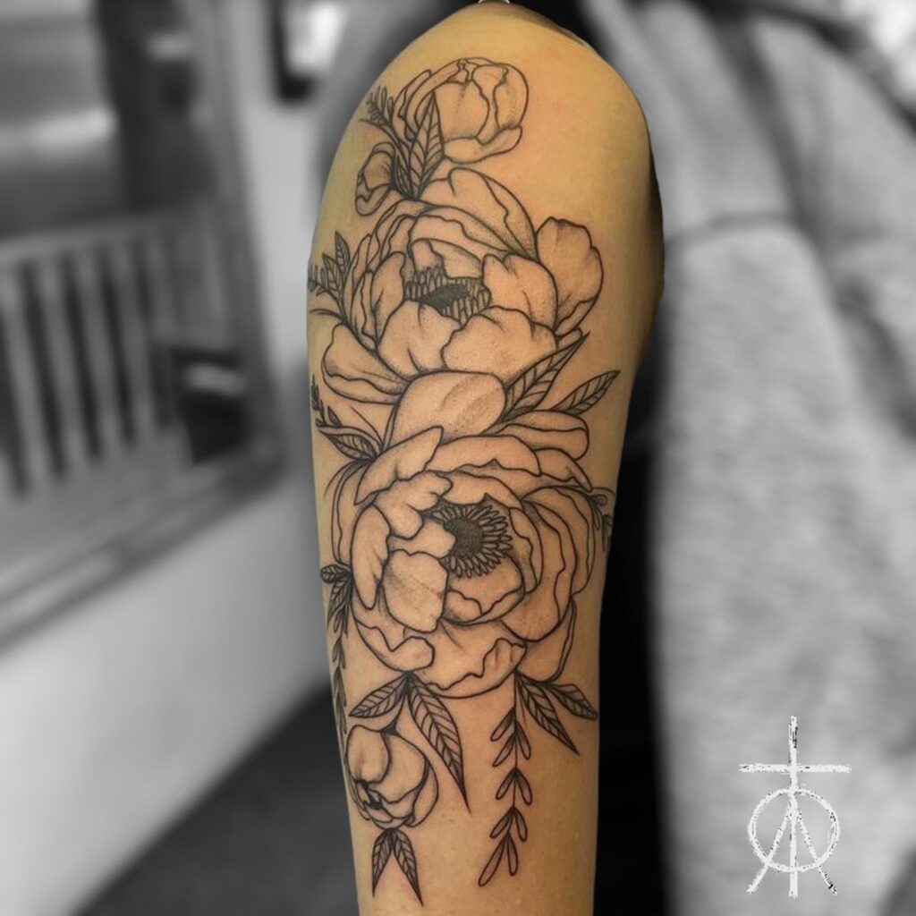 Floral Tattoo, Fine Line Tattoo by Claudia Fedorovici, Botanical Tattoo, Feminine Tattoo
