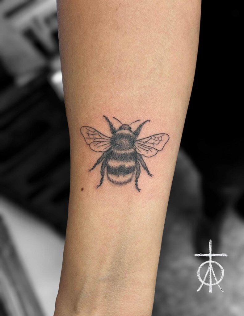 Bumble Bee Tattoo, Tiny Tattoo, Fine Line Tattoo
