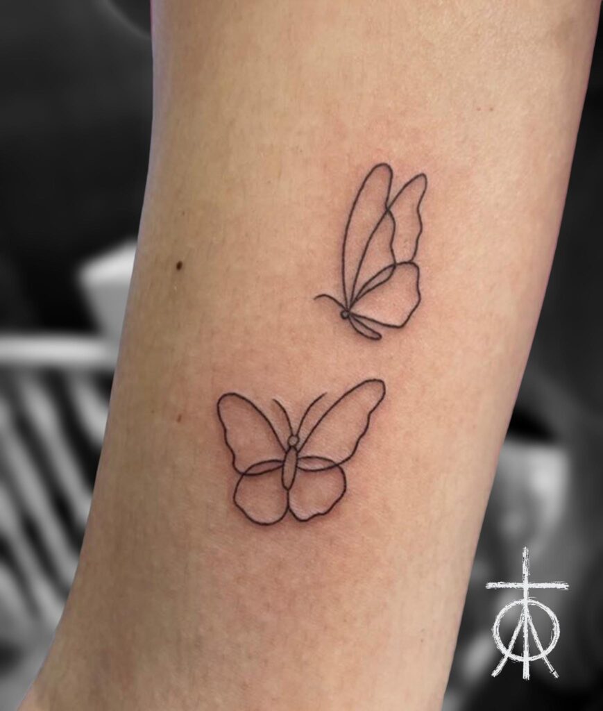 Butterflies Tattoo, Fine Line Tattoo, Tiny Tattoos by Claudia Ascetic Tattoo