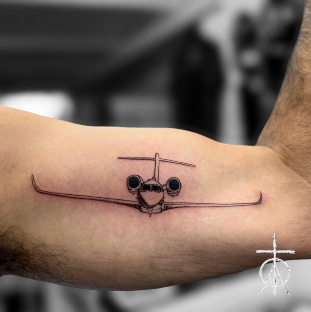 Fine Line Tattoo, The Best Fine Line Tattoo Artist, Airplane Tattoo by Claudia Fedorovici