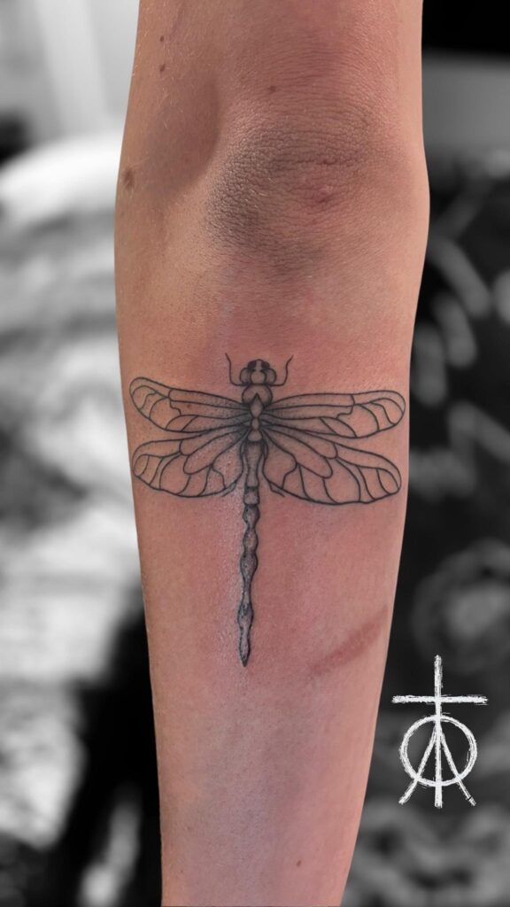 Dragonfly Tattoo, Fine Line Tattoo, Line Work Tattoo by Claudia