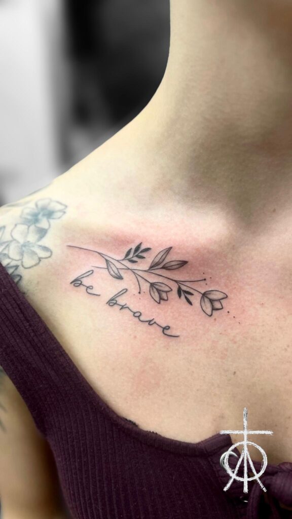 Floral Tattoo, Fine Line Tattoo, Feminine Tattoo, Lettering Tattoo by Claudia Fedorovici