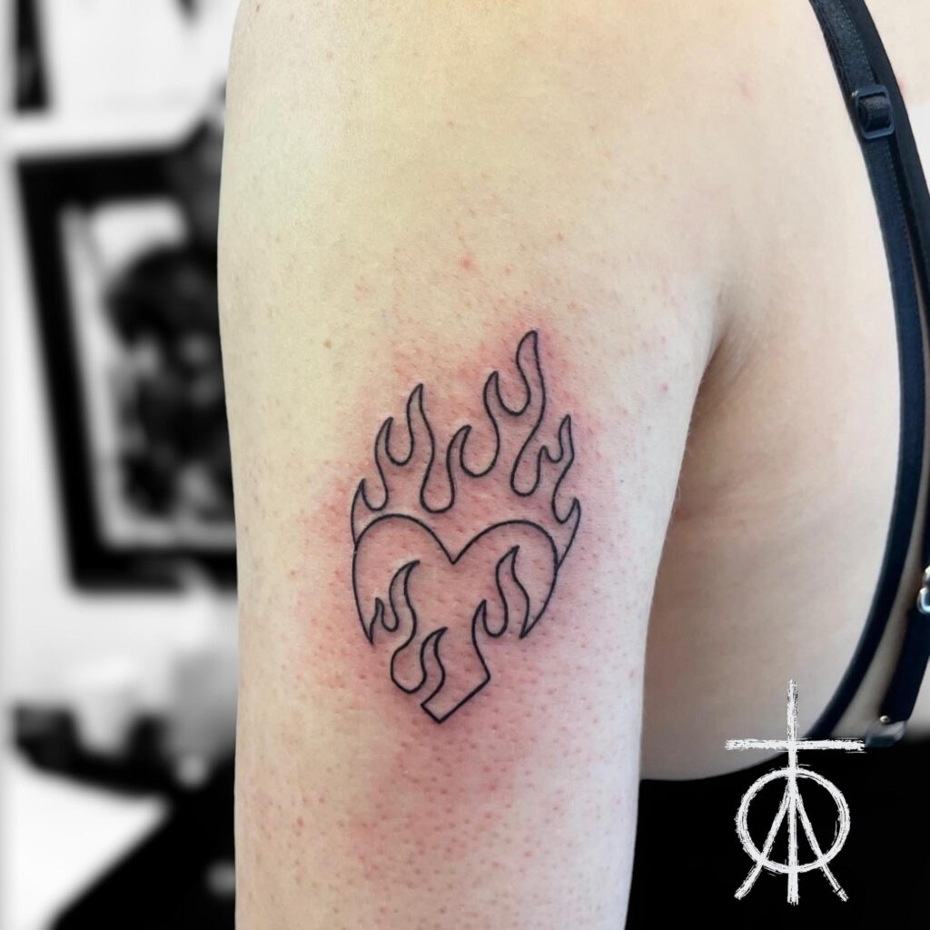 Heart Tattoo, Flames Tattoo, Small Tattoo, Line Work Tattoo