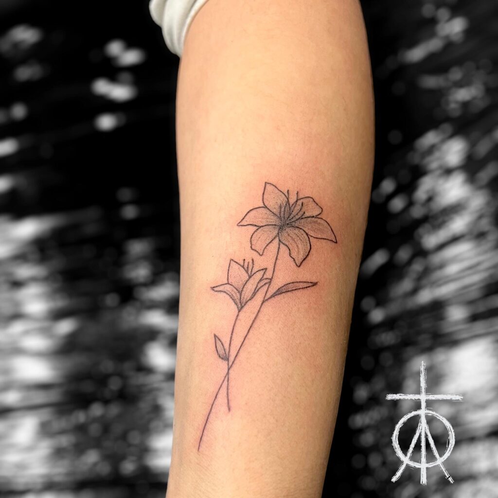 Fine Line Floral Tattoo by Claudia Fedorovici in Amsterdam