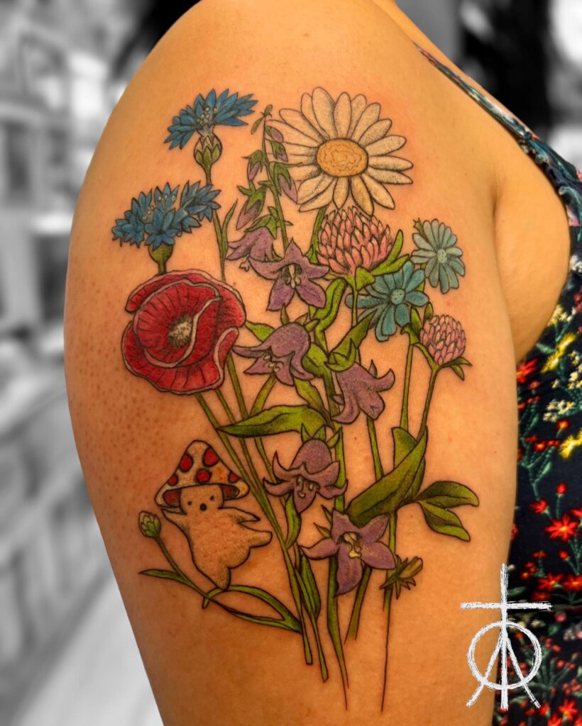 Color Tattoo, Floral Tattoo, Botanical Tattoo