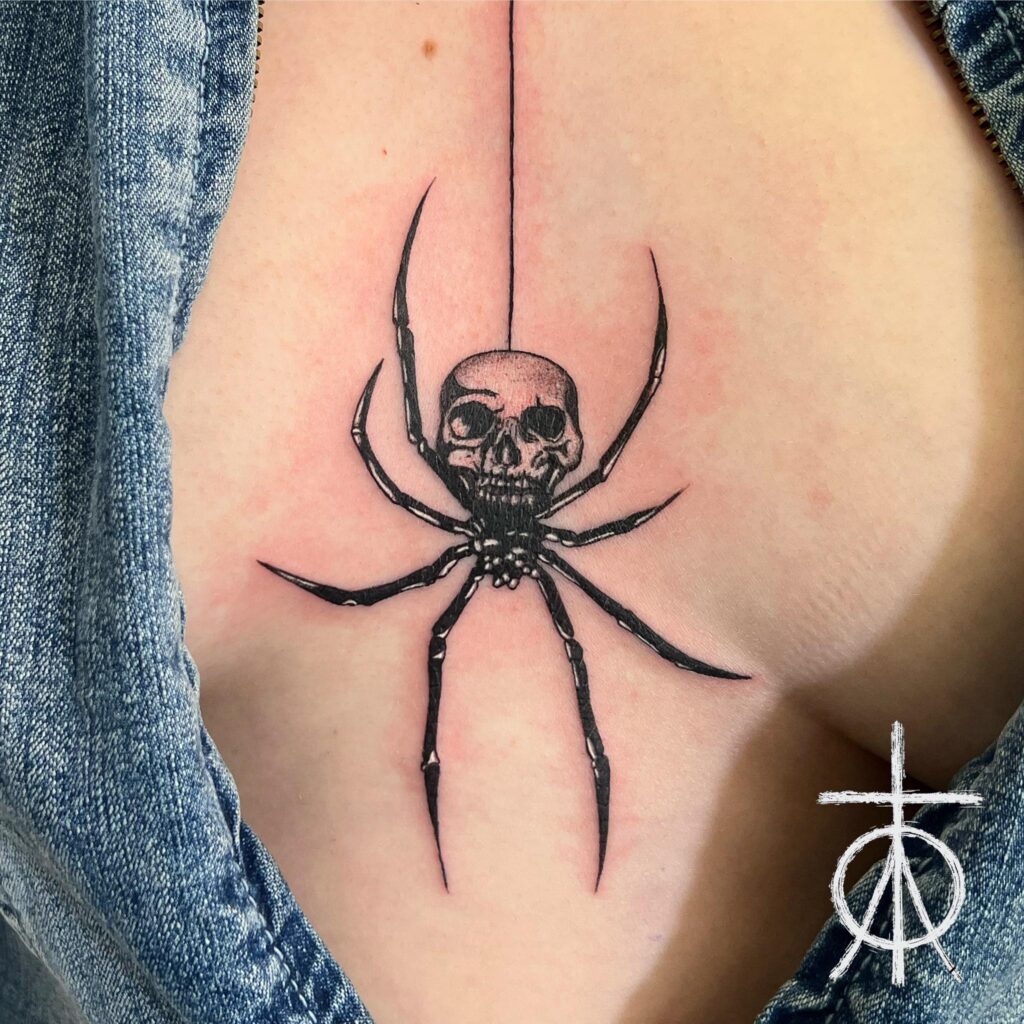 Spider Tattoo, Skull Tattoo, Blackwork Tattoo by Claudia Fedorovici