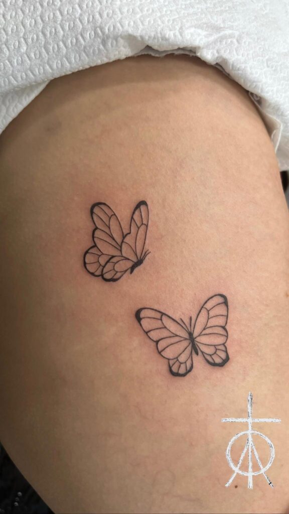 Butterflies Tattoo in Fine Line, Minimalism Tattoo, Delicate Tattoo, Tiny Tattoos