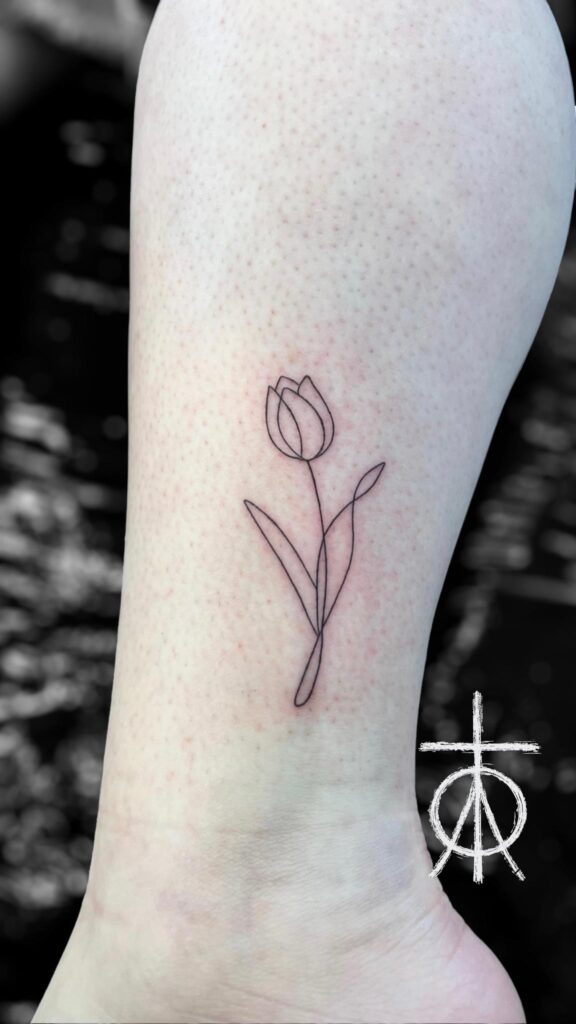 Fine Line Tulip Tattoo, Tiny Tattoo, Small Tattoo