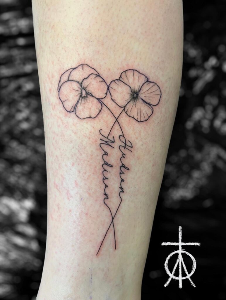 Fine Line Lettering Tattoo, Floral Tattoo by Claudia Fedorovici in Amsterdam