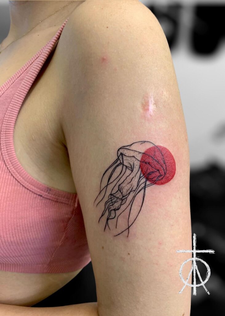 Small Tattoo, Red Ink Tattoo, Fine Line Tattoo Artist Claudia Fedorovici