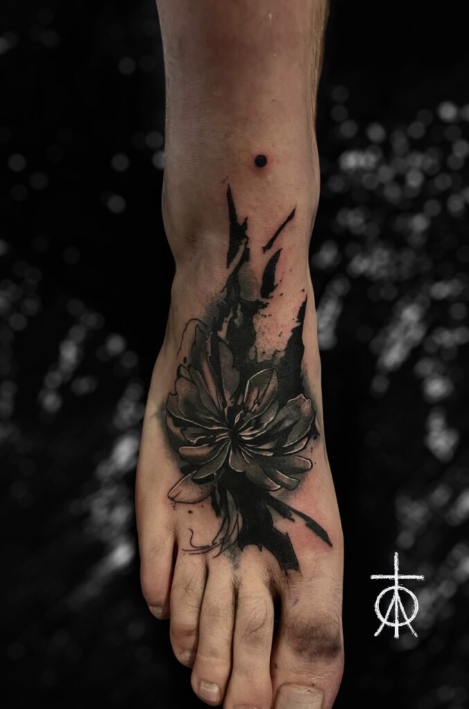 Abstract Floral Tattoo, Coverup Tattoo, Foot Tattoo