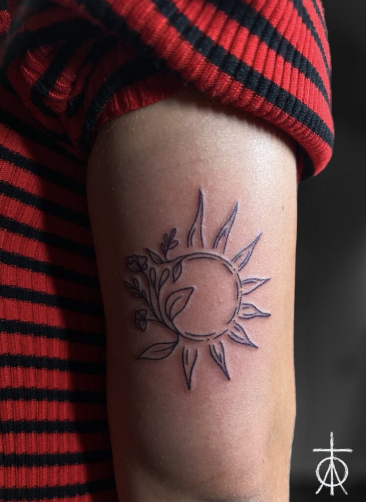 Feminine Tattoo, Fine Line Tattoo, Sun Tattoo, Floral Tattoo by The Best Tattoo Artist Claudia Fedorovici