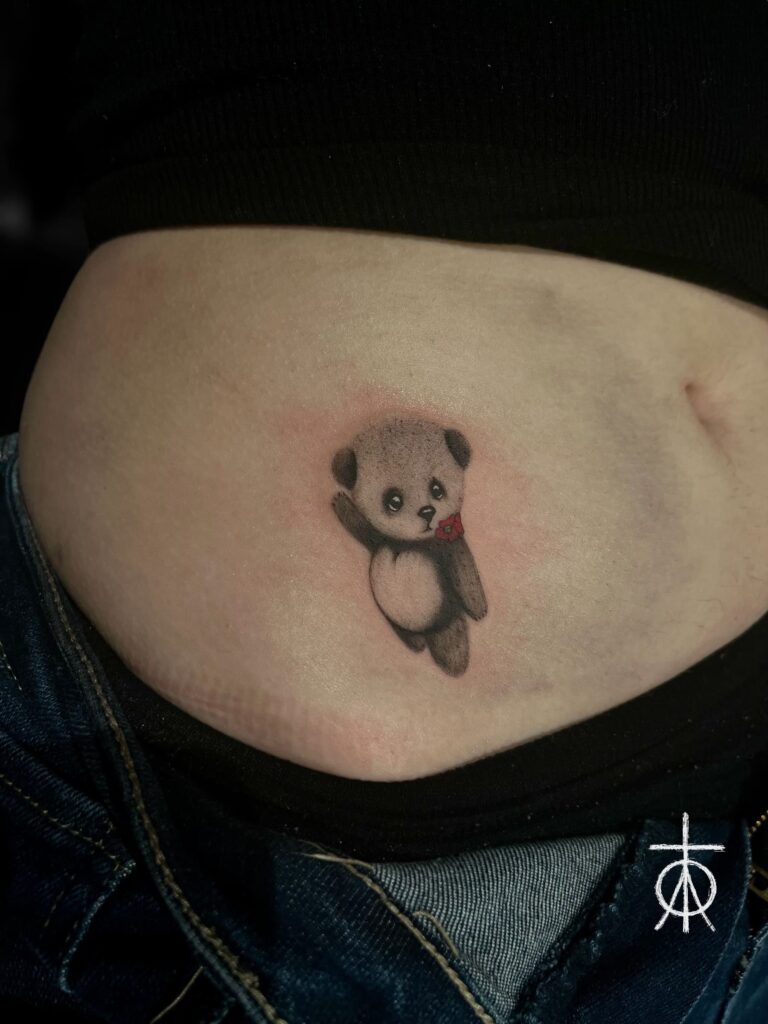 Very Cute Panda Tattoo, Small Tattoo, The Best Fine Tattoo, Mini Tattoo by Claudia Fedorovici