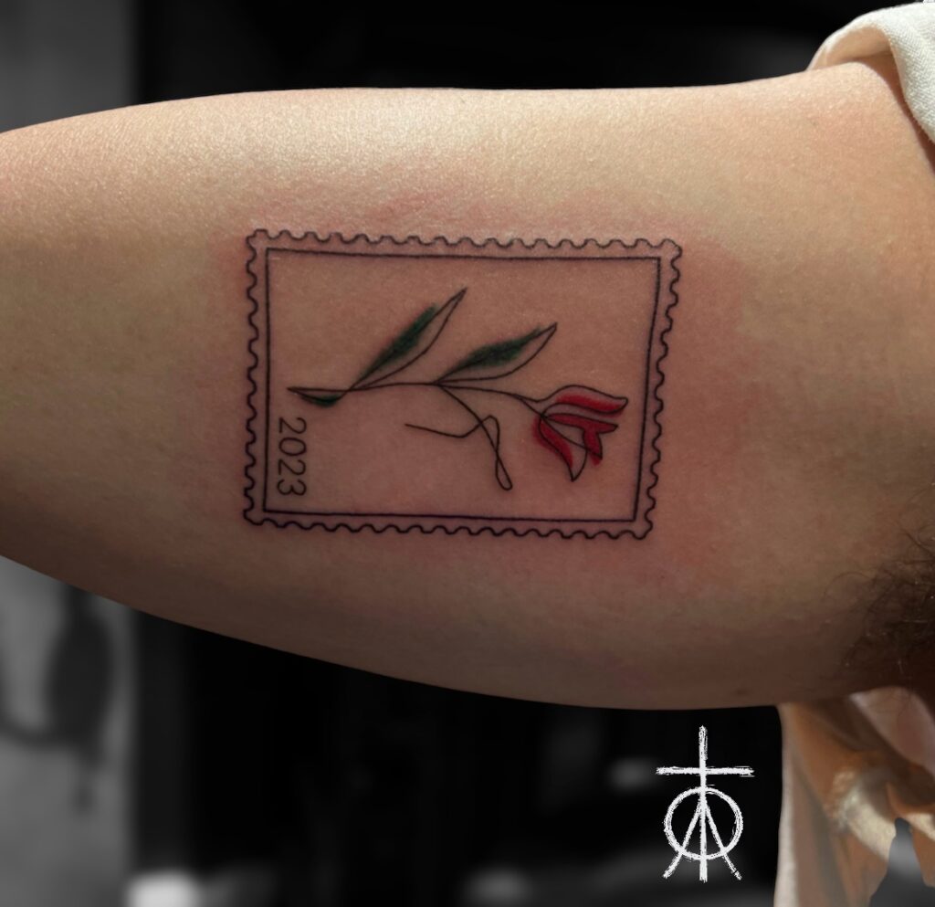 Amsterdam Tattoo, Fine Line Tulip Tattoo