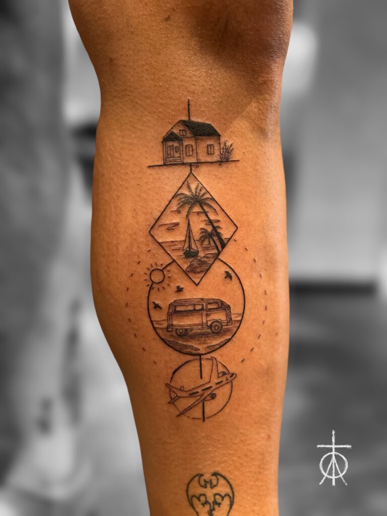The Best Travel Tattoo by Claudia Fedorovici, Fine Line Tattoo Artist, Micro Realism, Geometric Tattoo
