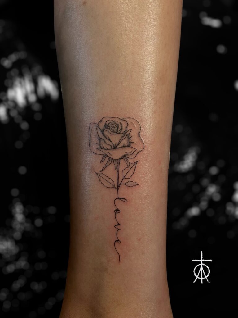 Fine Line Rose Tattoo, Fine Tattoo, Claudia Fedorovici