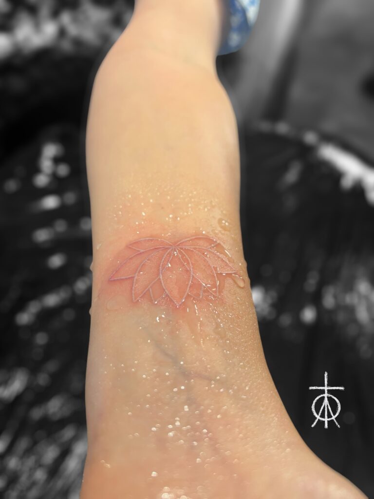 White Lotus Tattoo, White Ink Tattoo, Fine Line Tattoo