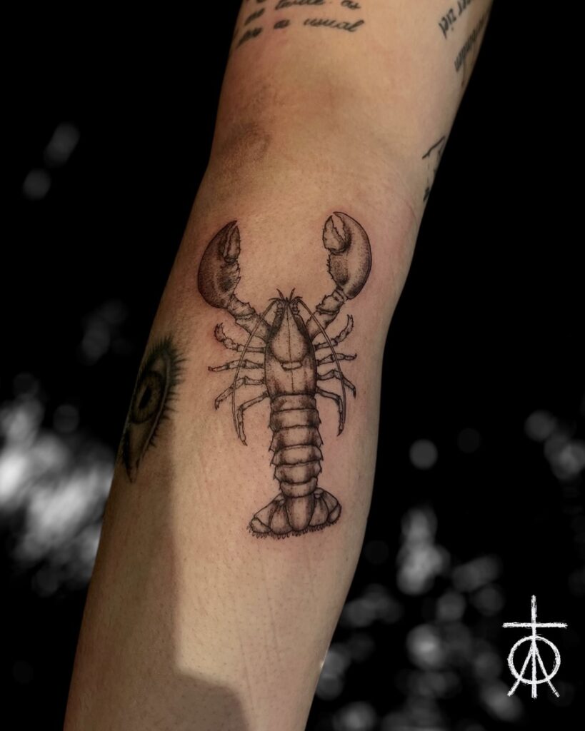 Lobstar Tattoo, Fine Line Tattoo, Micro Realism Tattoo by Claudia Fedorovici